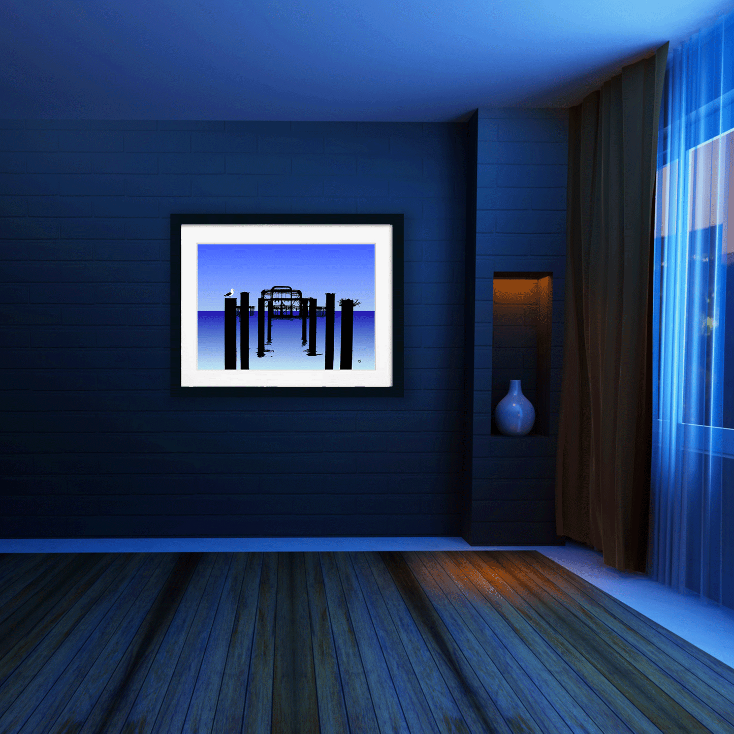 West Pier Art Print - Gradient Blue Biilly Brighton by Stef Kerswell