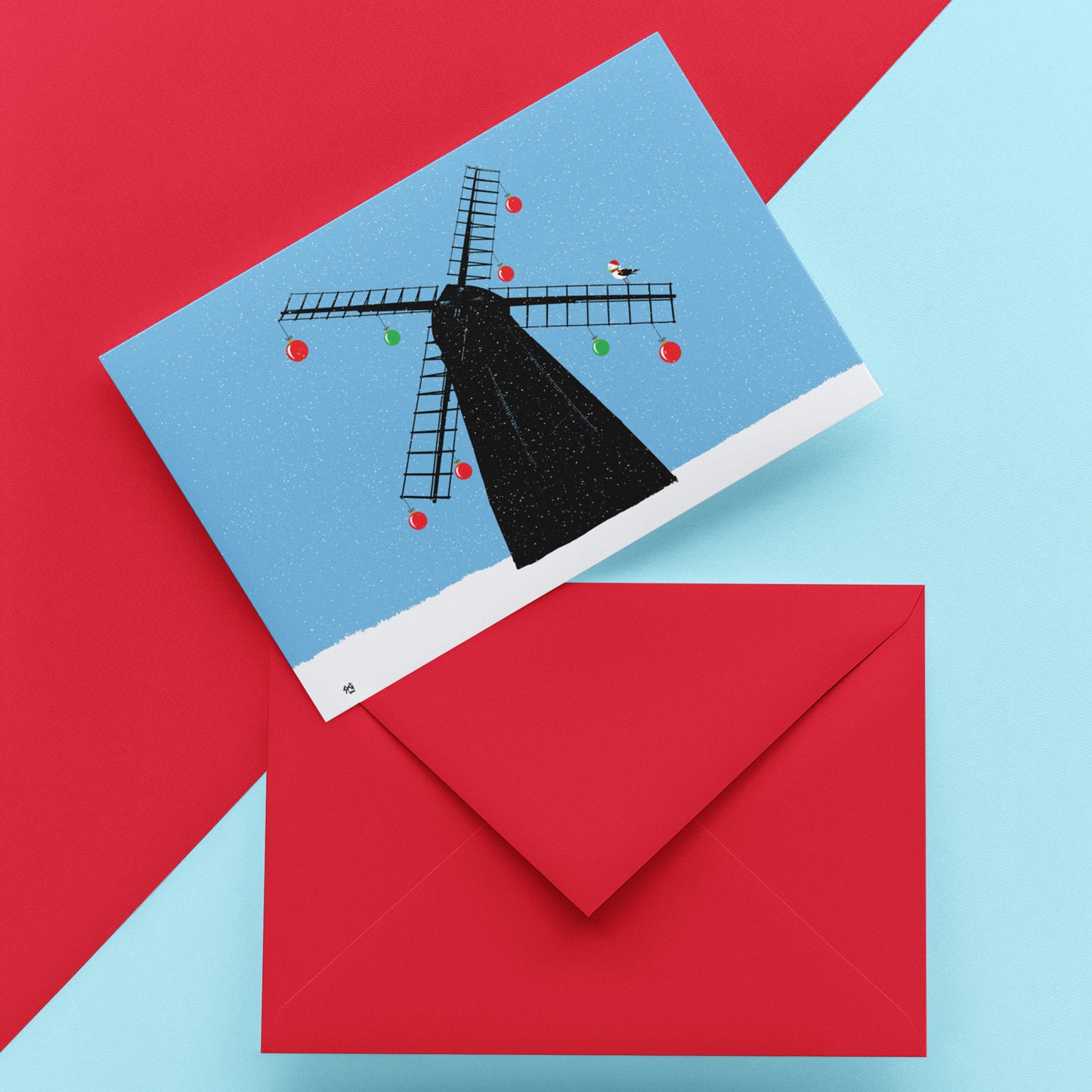 Rottingdean Windmill Christmas Card - Blue