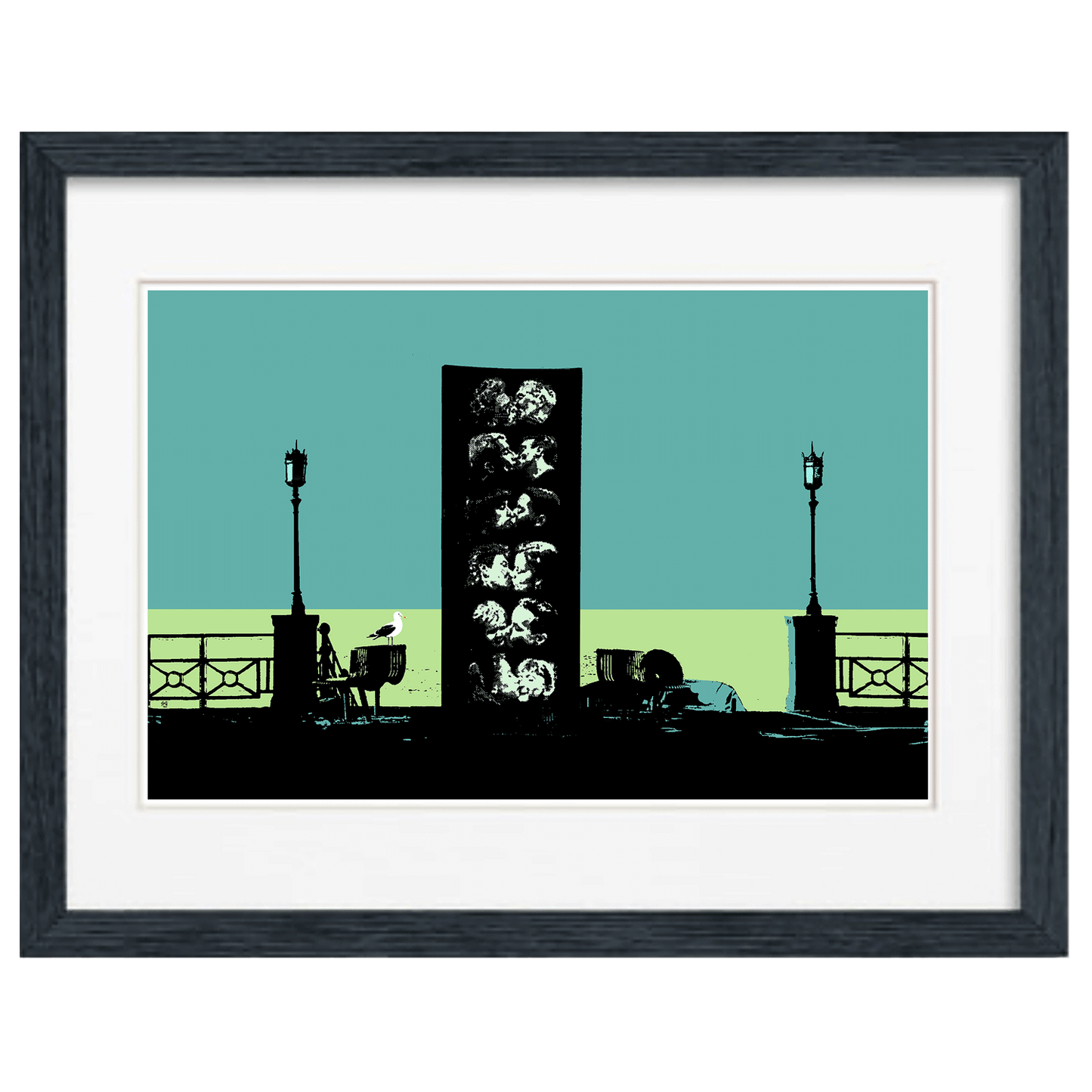 The Kiss Wall Brighton Art Print - Green