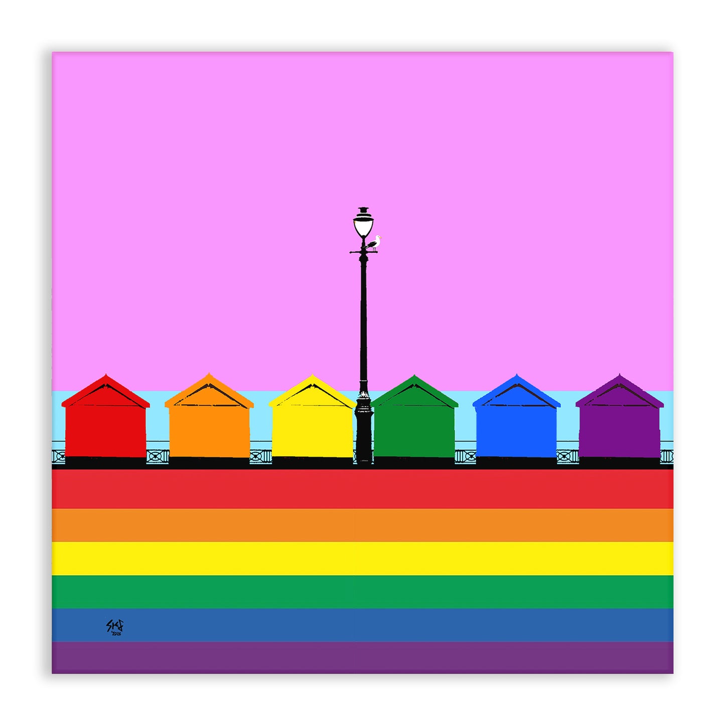 Pride Brighton and Hove Beach Huts Glass Chopping Board by Billy Brighton Stef Kerswell