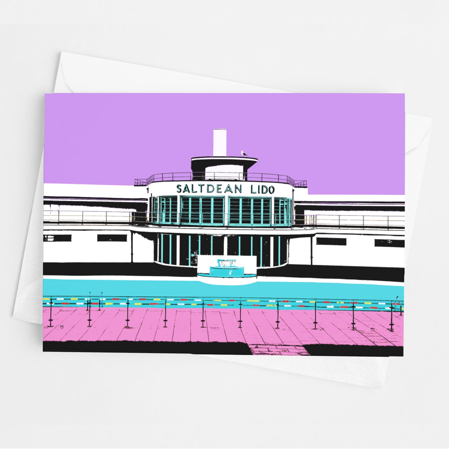 Saltdean Lido Greeting Card - Purple
