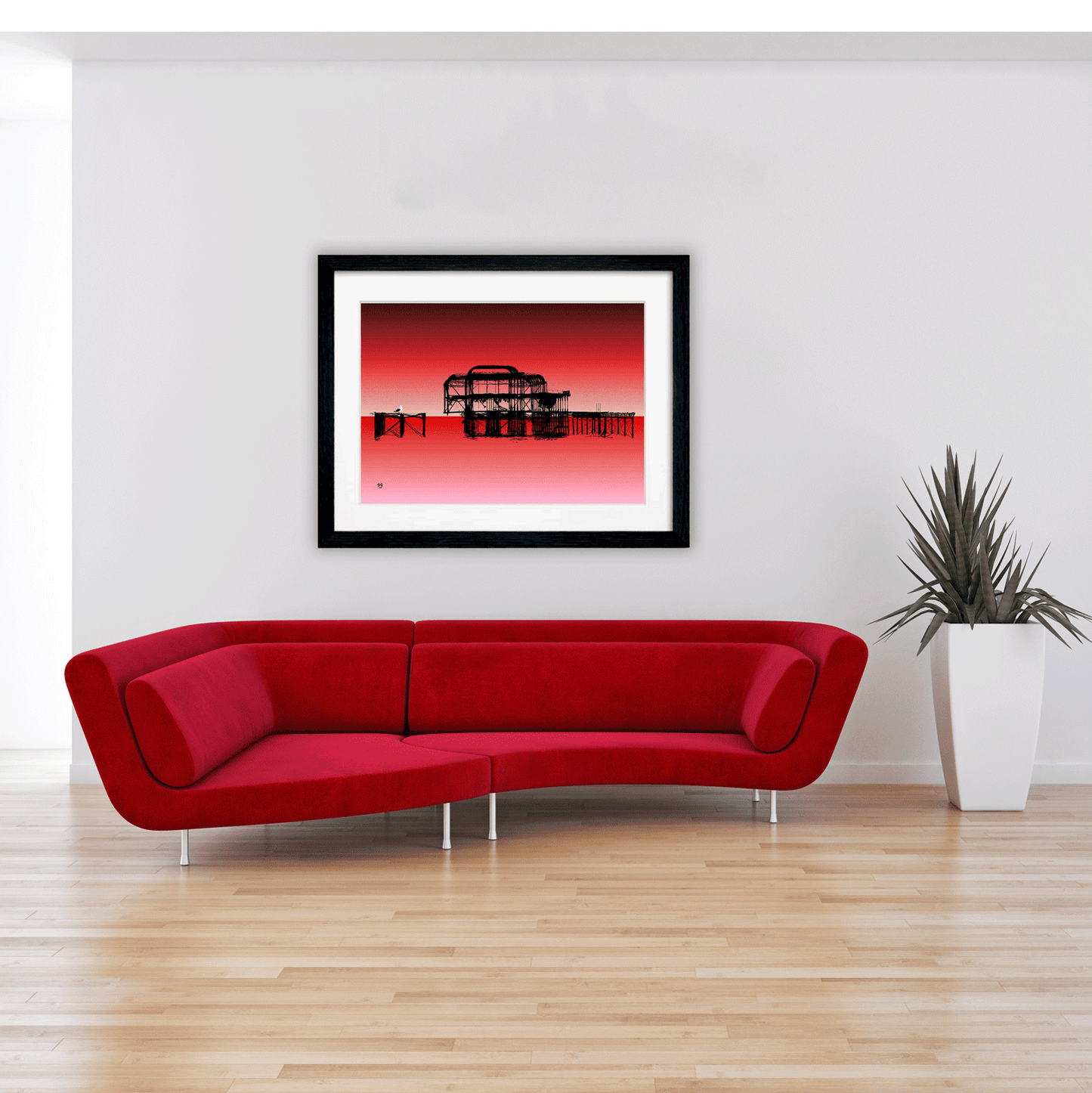 West Pier Art Print - Gradient Red Biilly Brighton by Stef Kerswell