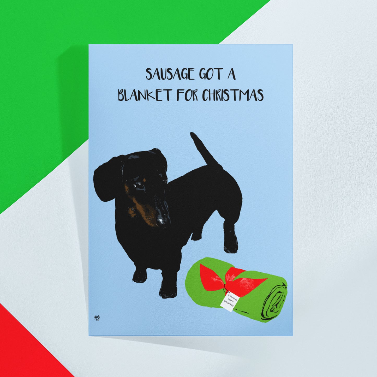 Sausage Got a Blanket Christmas Card