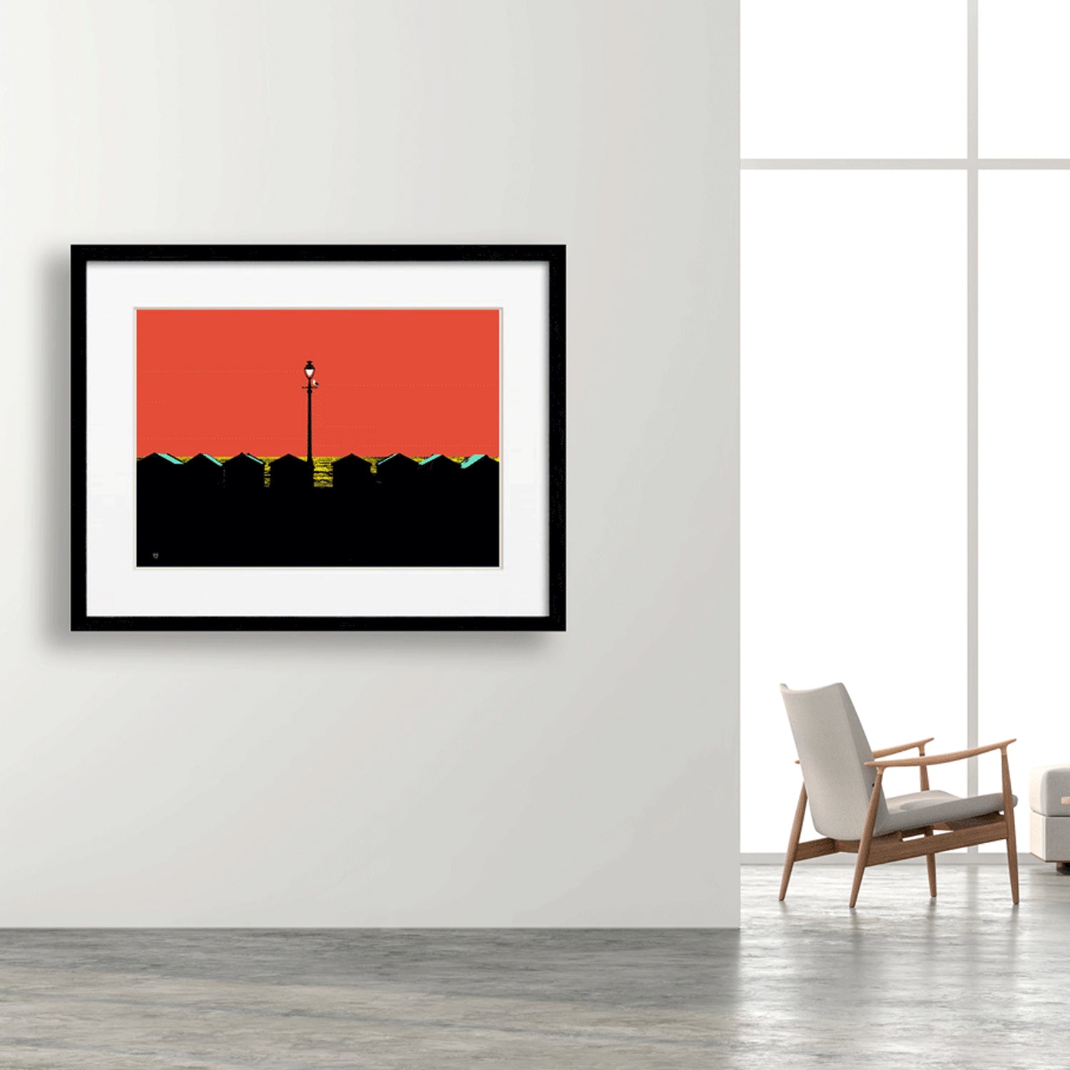 Hove Beach Huts Print -Orange