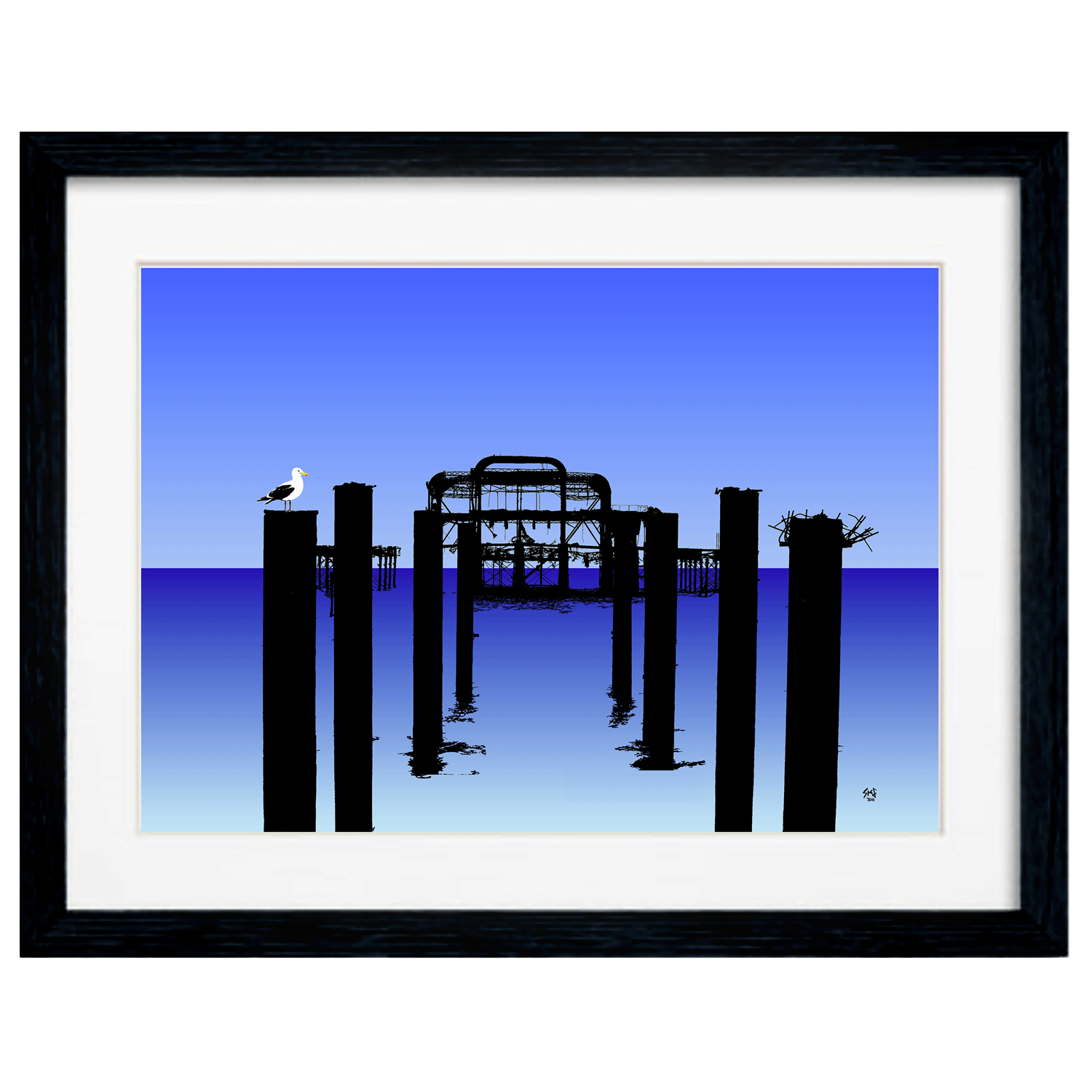 West Pier Art Print - Gradient Blue Biilly Brighton by Stef Kerswell