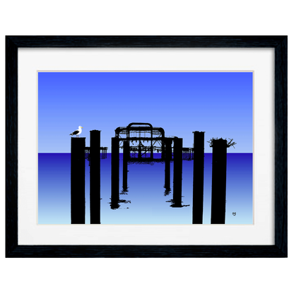 West Pier Art Print - Gradient Blue Biilly Brighton by Stef Kerswell