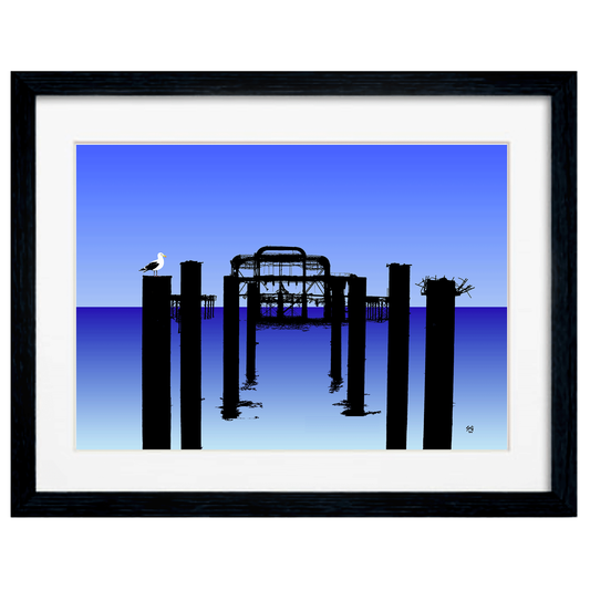 West Pier Art Print - Gradient Blue Biilly Brighton by Stef Kerswell