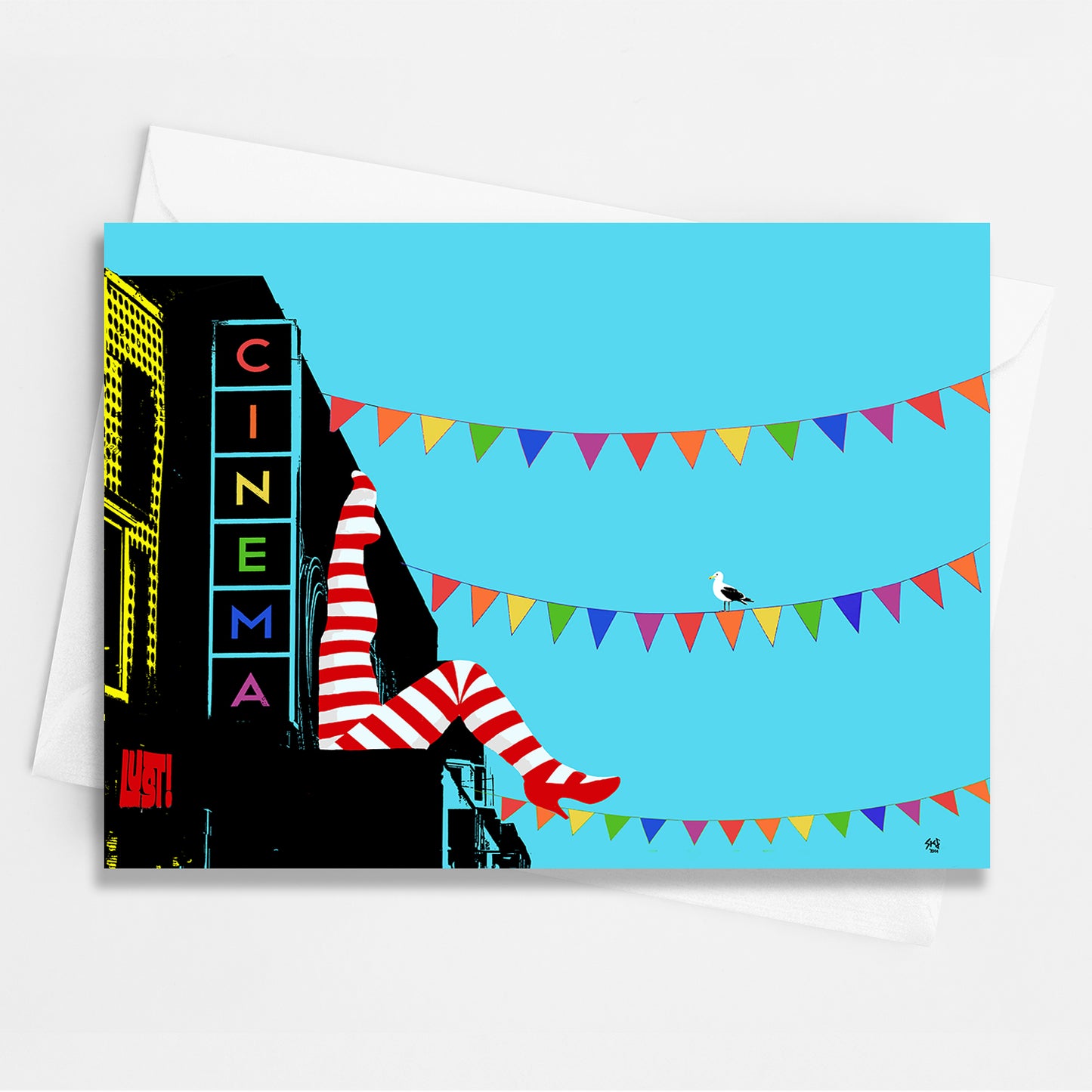 NEW - Brighton Striped Can-Can Legs Greeting Card - Blue A6