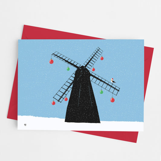 Rottingdean Windmill Christmas Card - Blue