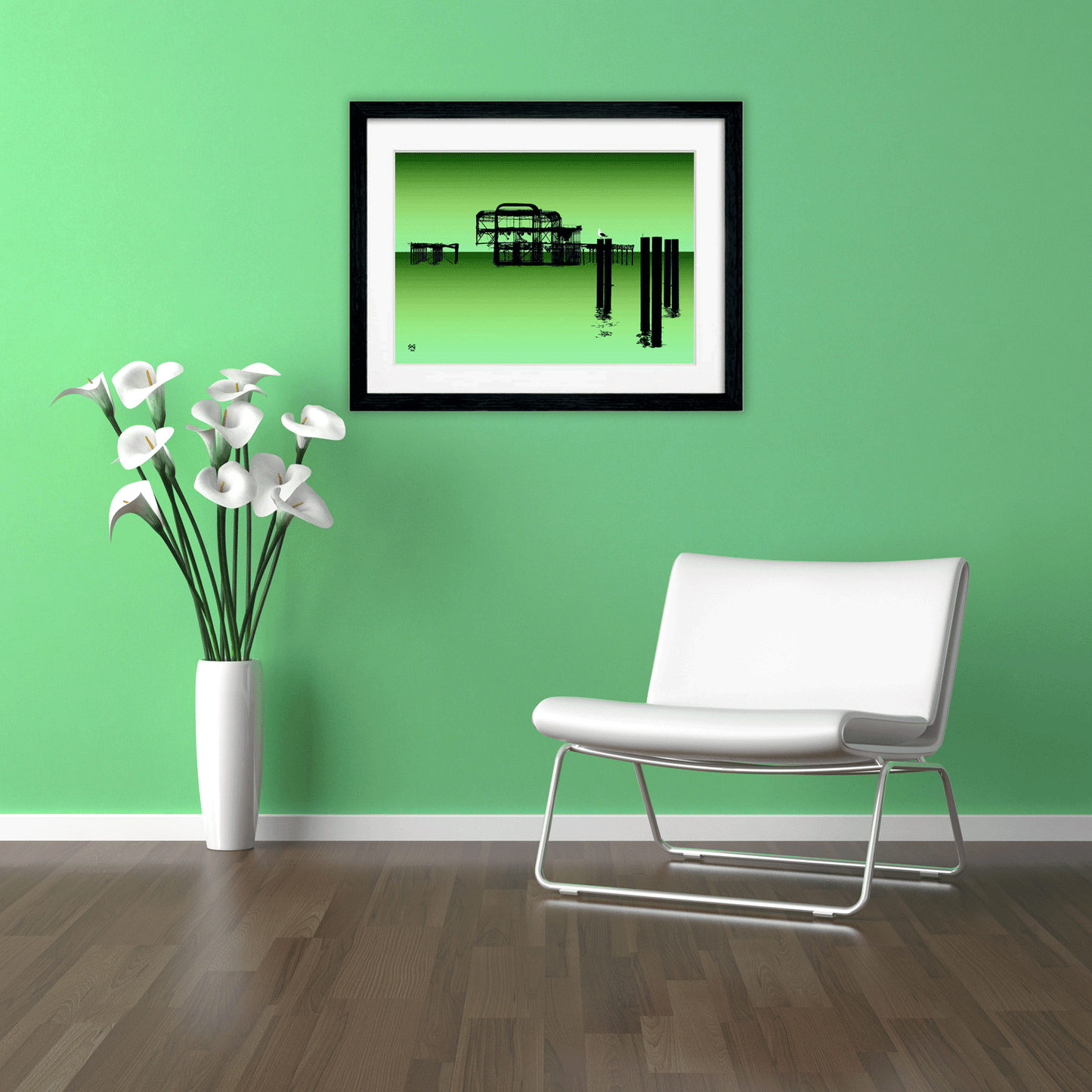 West Pier Art Print - Gradient Green Biilly Brighton by Stef Kerswell