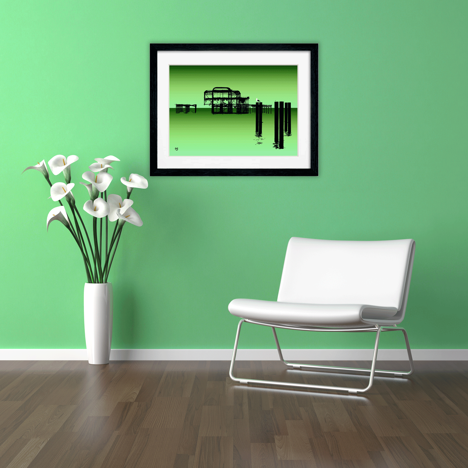 West Pier Art Print - Gradient Green Biilly Brighton by Stef Kerswell