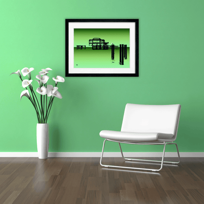 West Pier Art Print - Gradient Green Biilly Brighton by Stef Kerswell
