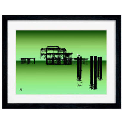 West Pier Art Print - Gradient Green Biilly Brighton by Stef Kerswell