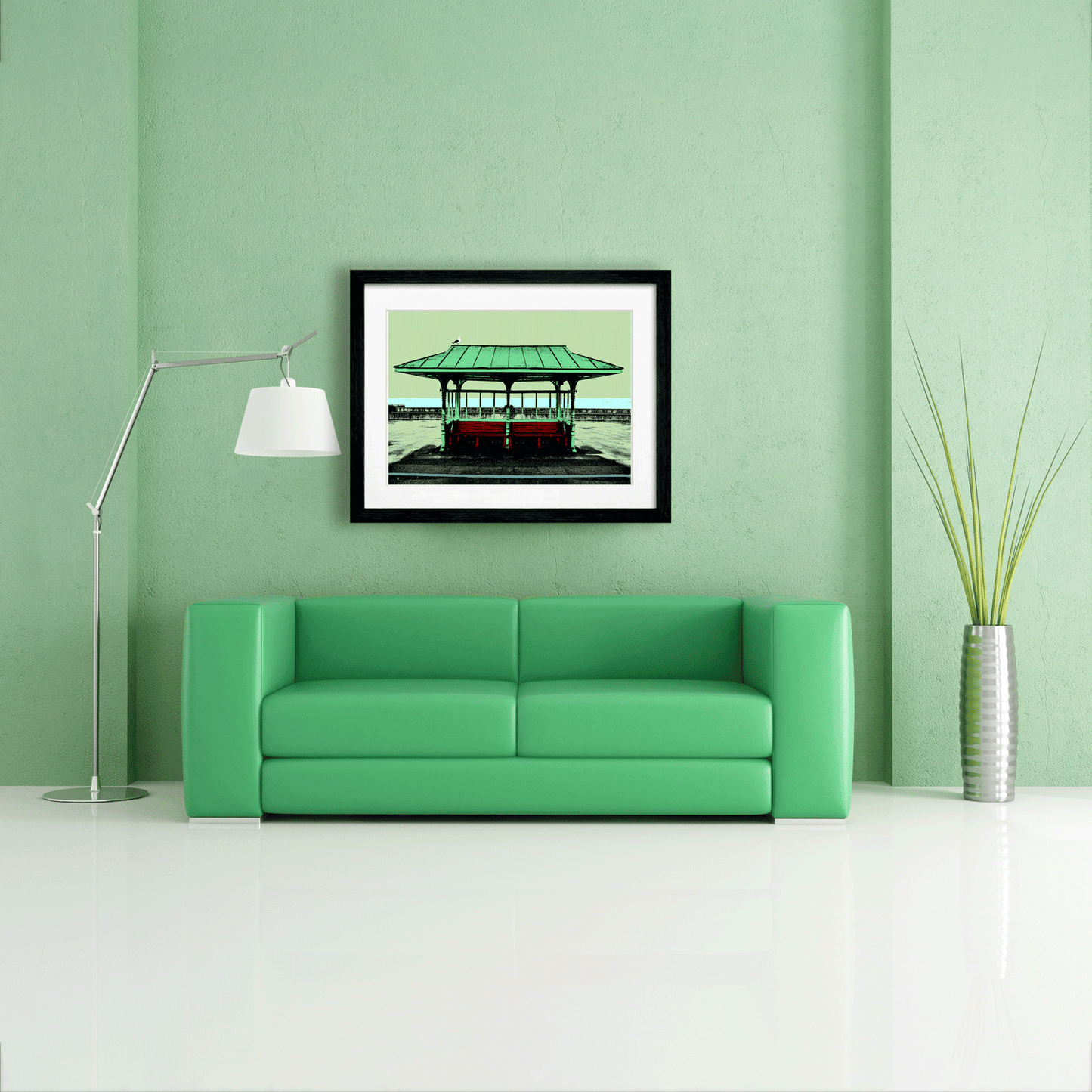 Hove Victorian Seaside Shelter Art Print - Green