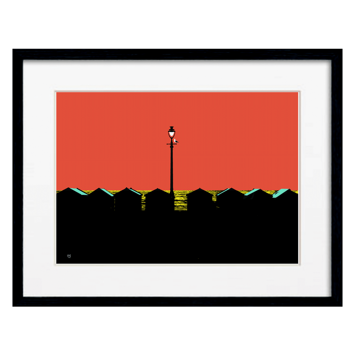 Hove Beach Huts Print -Orange