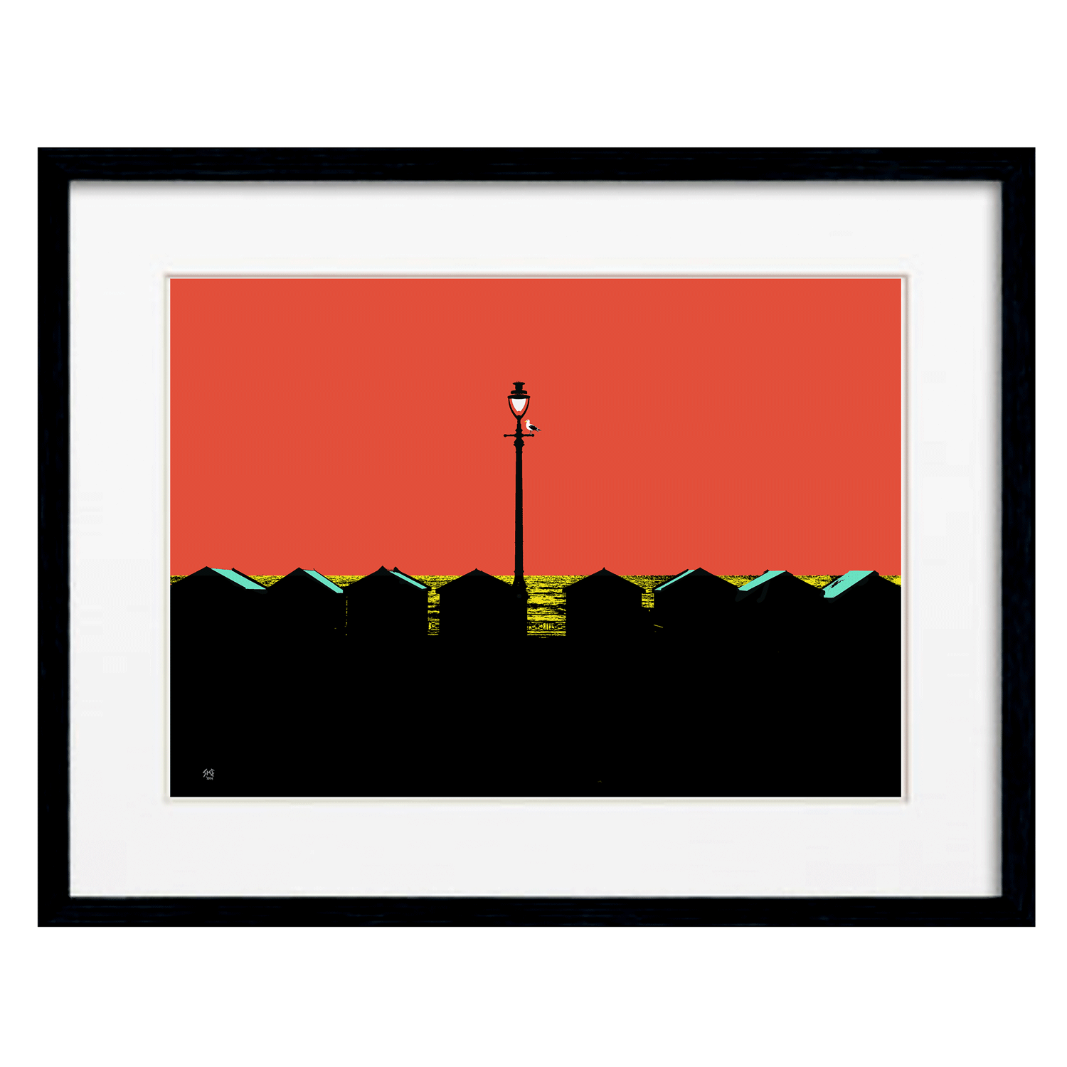 Hove Beach Huts Print -Orange