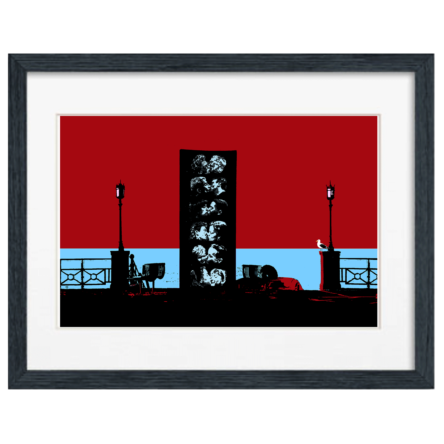 The Kiss Wall Brighton Art Print - Red