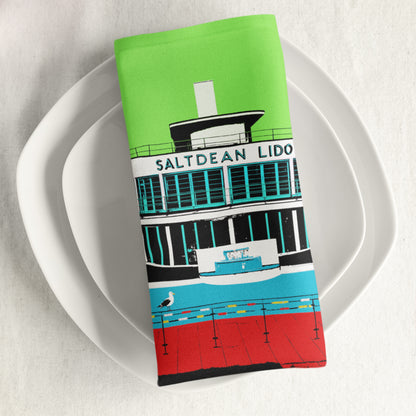 Saltdean Lido Napkin - Green Billy Brighton by Stef Kerswell