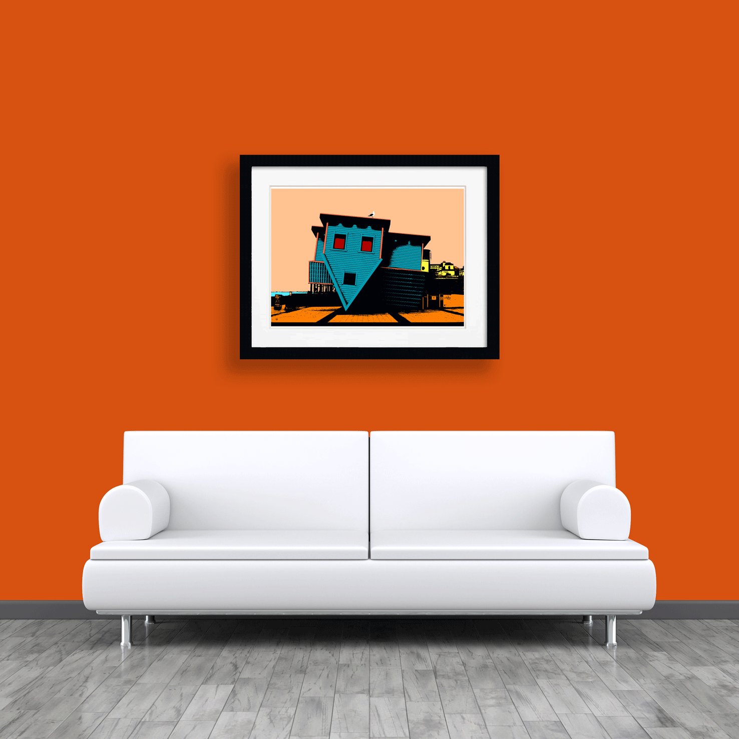 The Upside Down House Brighton Art Print - Orange