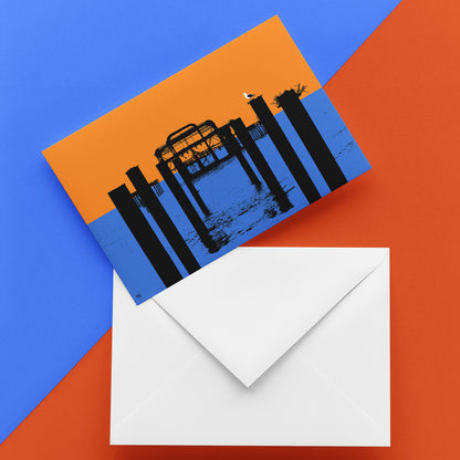 SALE - West Pier Greeting Card - Orange A5