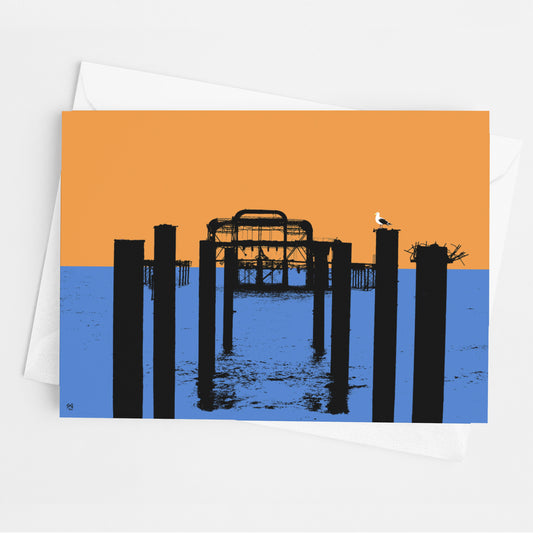 West Pier Greeting Card - Orange