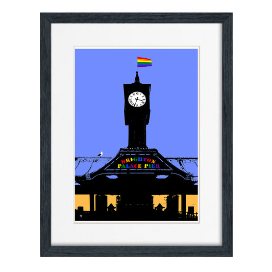 Palace Pier Pride Clock Art Print - Cornflower Blue