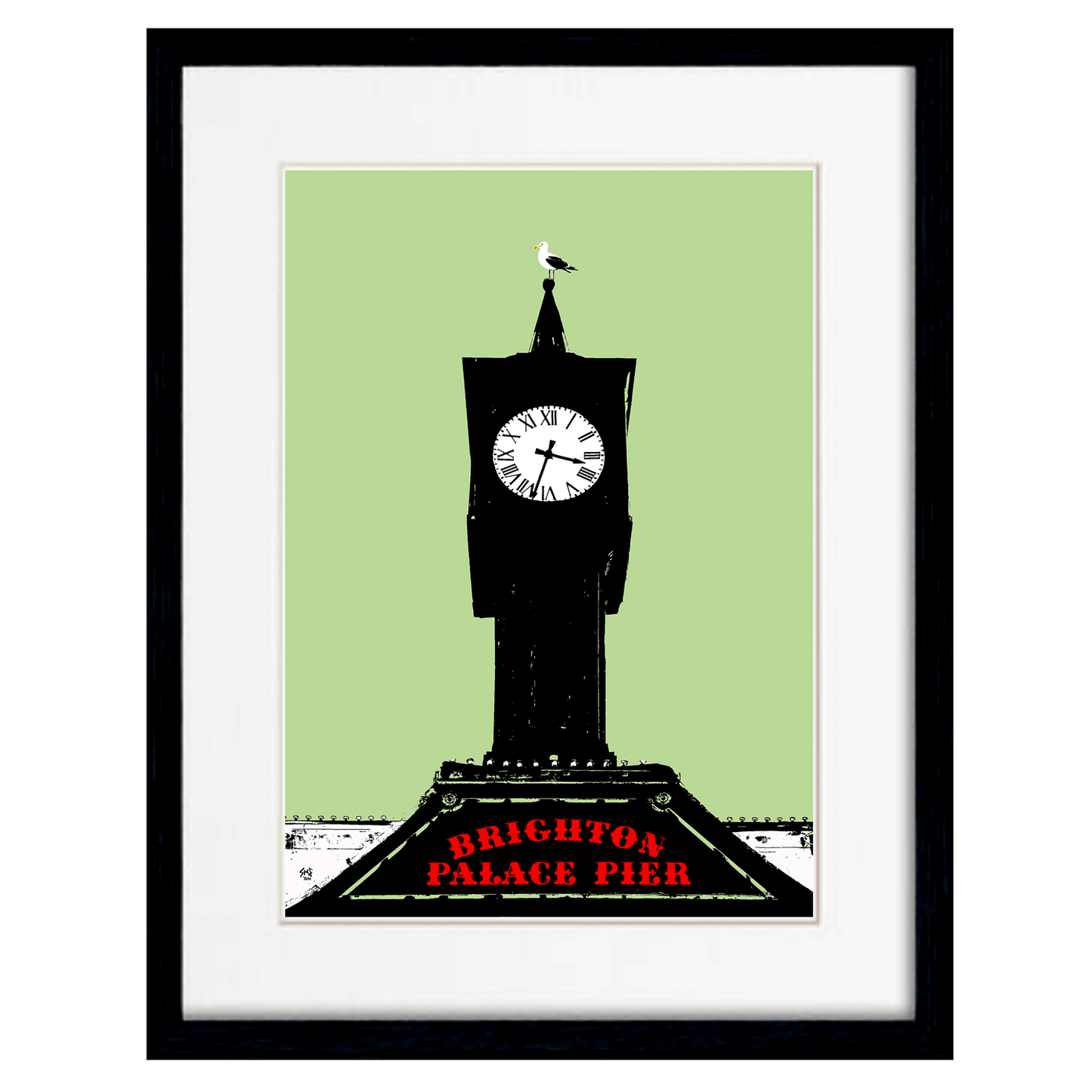 Palace Pier Clock Print -Green