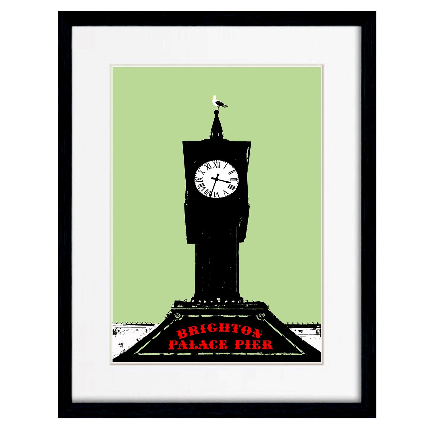 Palace Pier Clock Print -Green