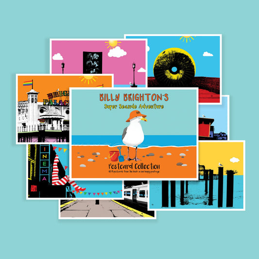 Billy Brighton collection of Brighton and Hove postcards with stamp stickers
