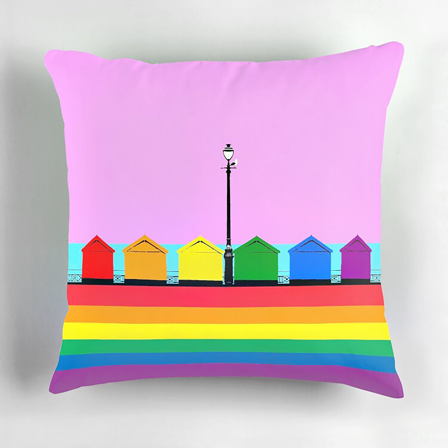LGBT Brighton Pride Hove Beach Huts Cushion Cover by Billy Brighton