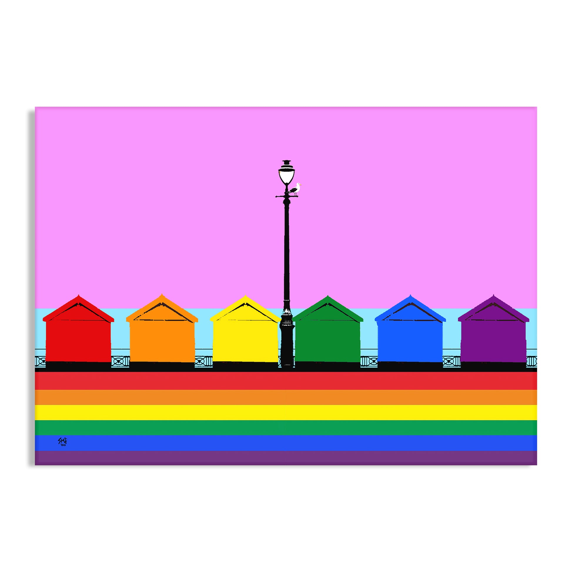 Pride Brighton and Hove Beach Huts Glass Chopping Board by Billy Brighton Stef Kerswell