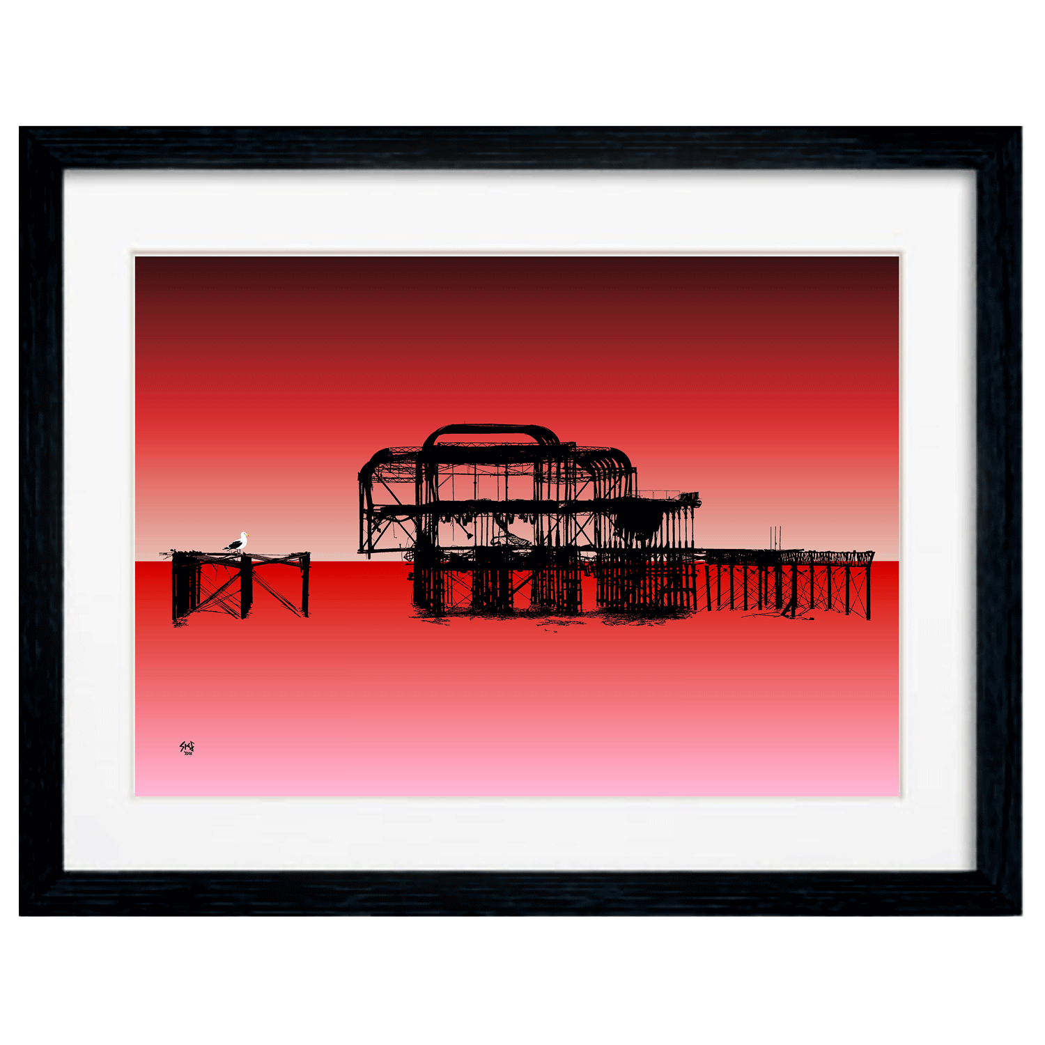 West Pier Art Print - Gradient Red Biilly Brighton by Stef Kerswell