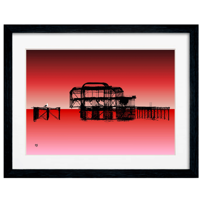 West Pier Art Print - Gradient Red Biilly Brighton by Stef Kerswell