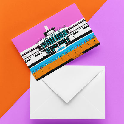 Saltdean Lido Greeting Card - Pink A6