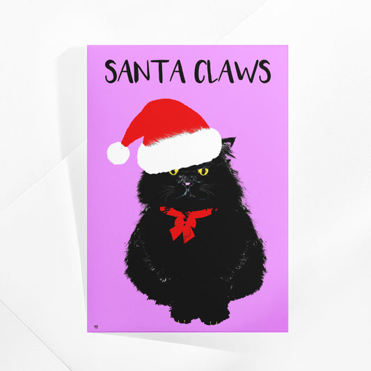 Santa Claws Christmas Card - Pink