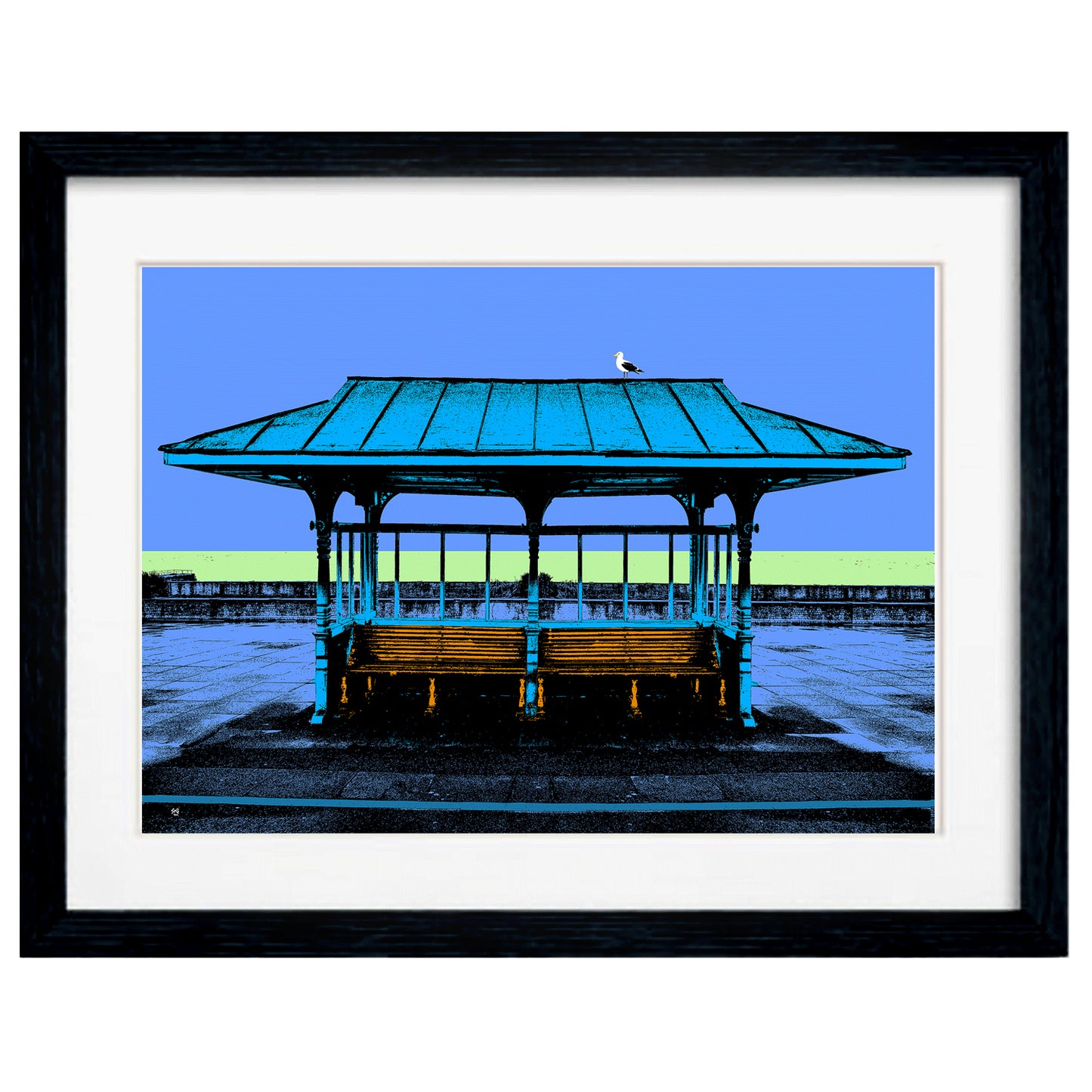 Framed Blue Victorian Seaside Shelter Art Print by Billy Brighton