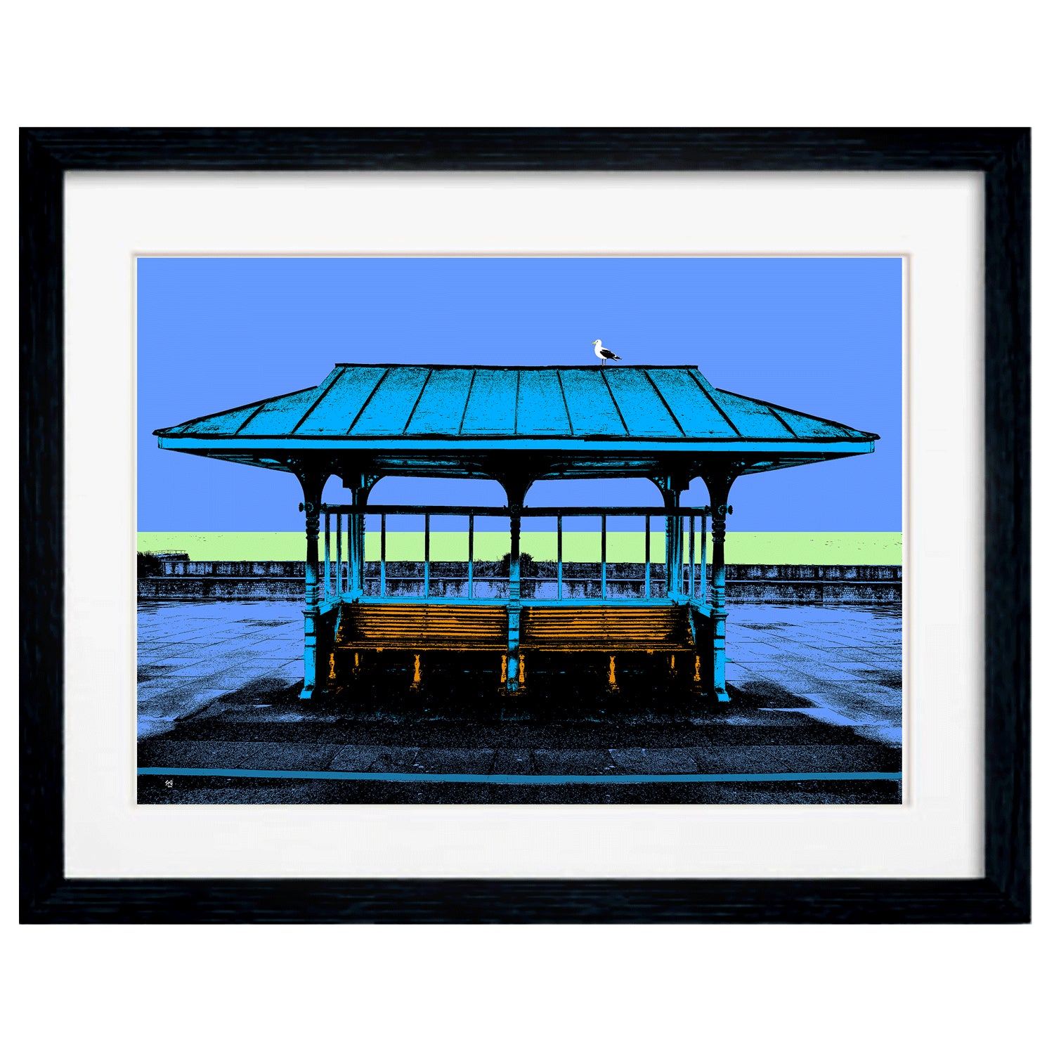 Framed Blue Victorian Seaside Shelter Art Print by Billy Brighton