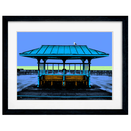 Framed Blue Victorian Seaside Shelter Art Print by Billy Brighton