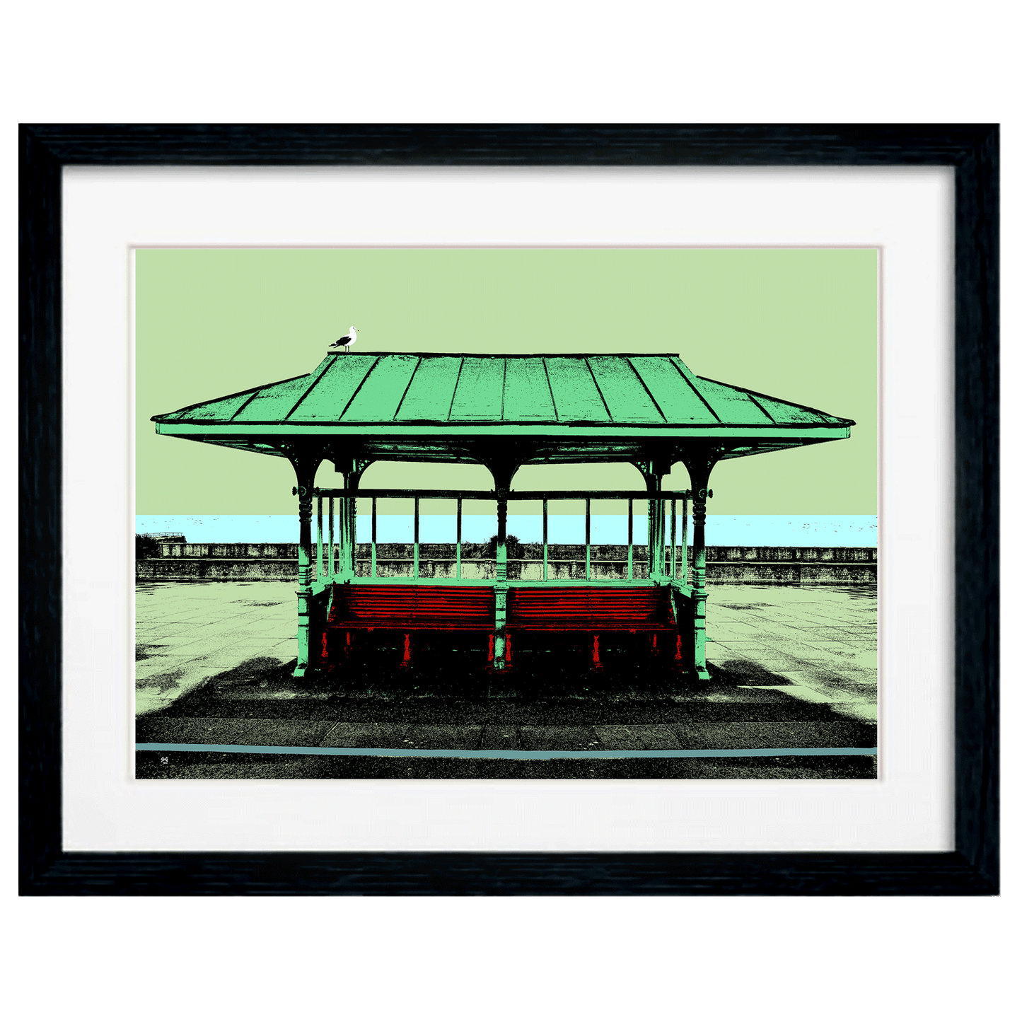 Hove Victorian Seaside Shelter Art Print - Green