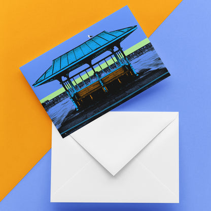 Hove Victorian Seaside Shelter Greeting Card - Blue A5