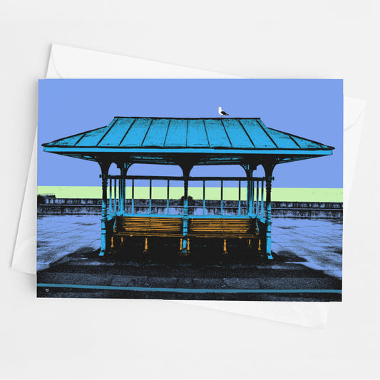 Hove Victorian Seaside Shelter Greeting Card - Blue