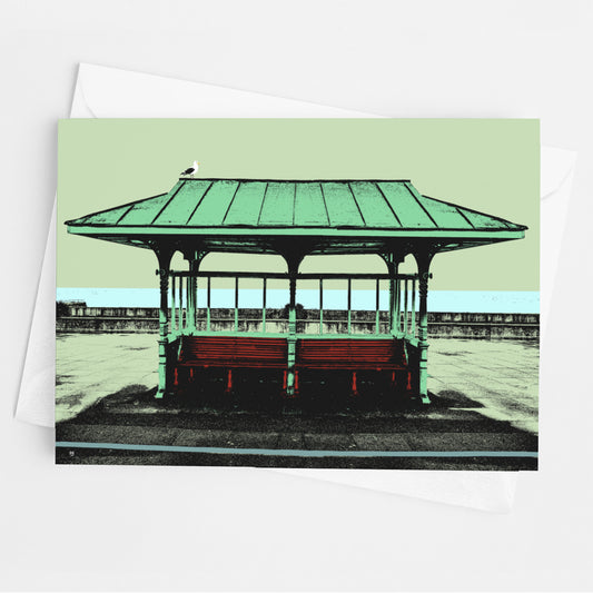 Hove Victorian Seaside Shelter Greeting Card - Green