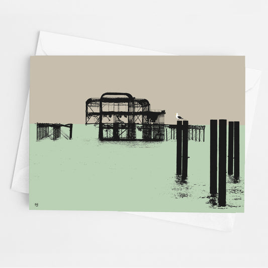 West Pier Greeting Card - Taupe