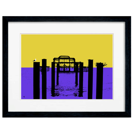 Framed purple and yellow West Pier Brighton  by Billy Brighton giclée print