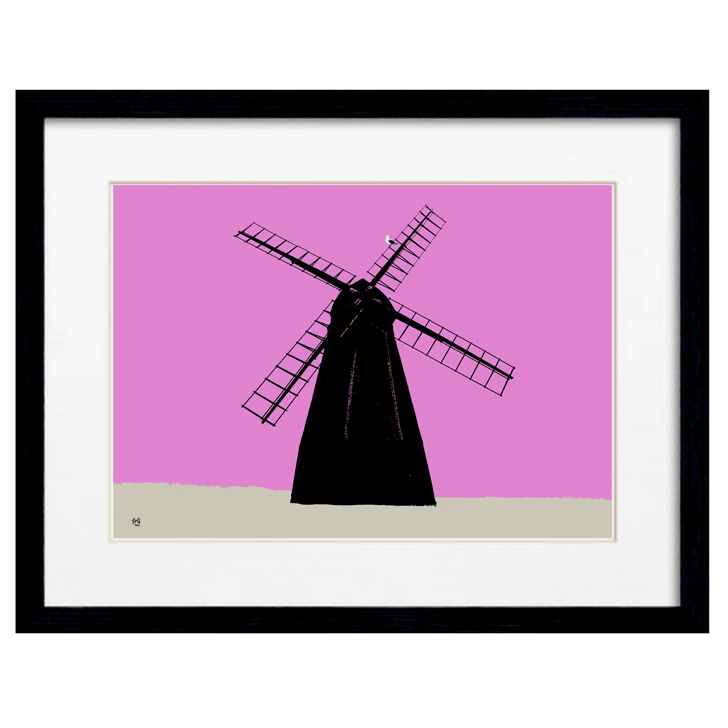 Rottingdean Windmill Print - Pink