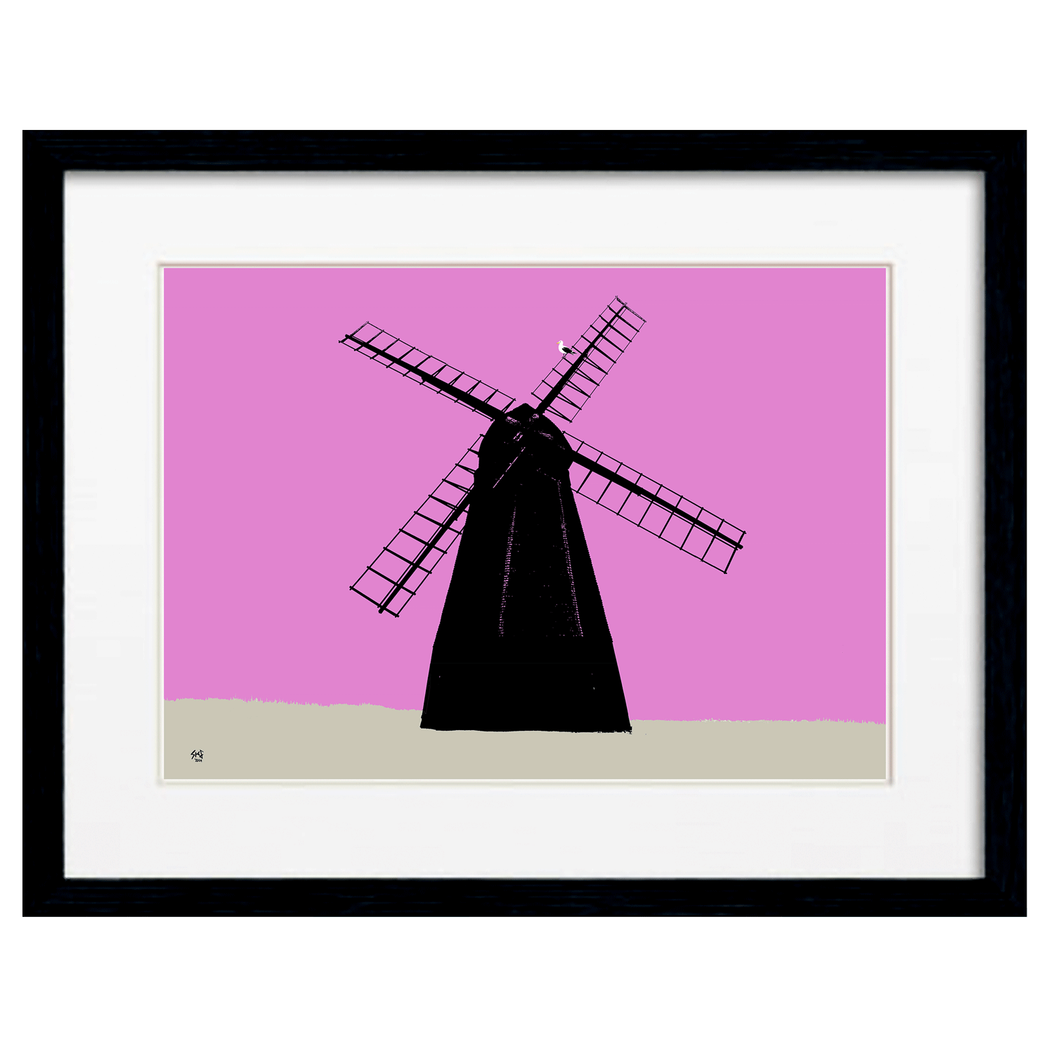 Rottingdean Windmill Print - Pink