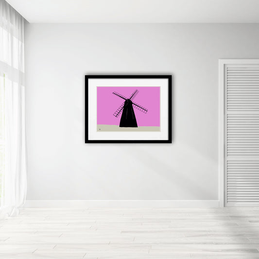 Rottingdean Windmill Print - Pink