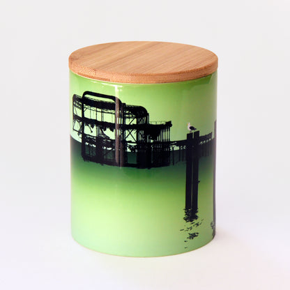 Brighton Luxury Ceramic Candle Pot - West Pier Gradient Green -by Billy Brighton