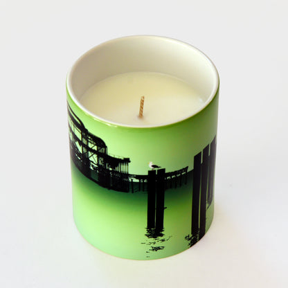 Brighton Luxury Ceramic Candle Pot - West Pier Gradient Green-by Billy Brighton