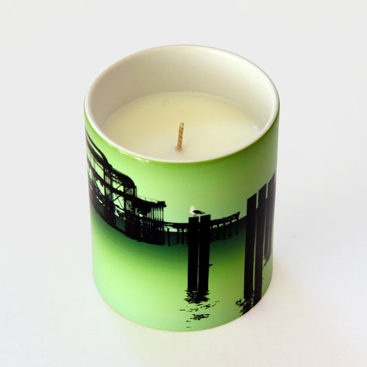 Brighton Luxury Ceramic Candle Pot - West Pier Gradient Green-by Billy Brighton